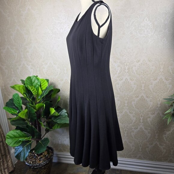 Calvin Klein Size 10 Black Fit and Flare Seamed Dress Sleeveless Hidden Back Zip - Picture 6 of 14